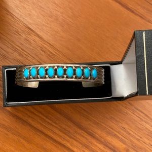 Vintage Sterling Sliver Turquoise Bracelet Handmade Mexican Frida Boho 70s 80s